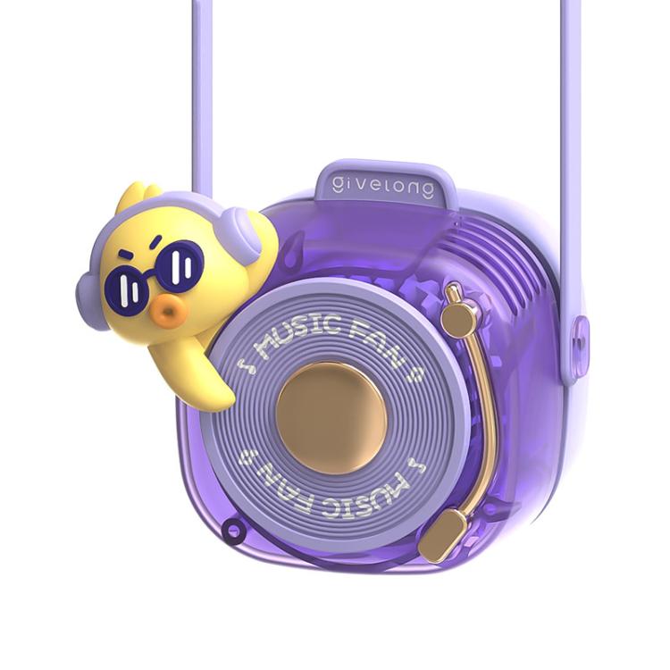 Givelong Cute Cool Pet DJ Lanyard Small Fan USB Rechargeable Compact Portable Bladeless Neck Fan(Cool Duck)