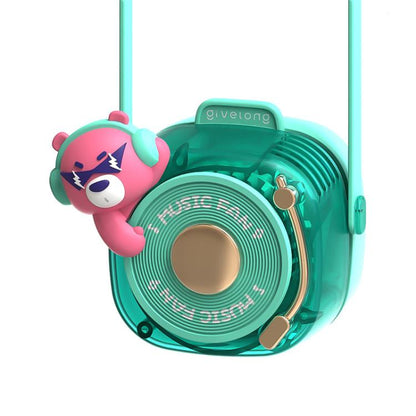 Givelong Cute Cool Pet DJ Lanyard Small Fan USB Rechargeable Compact Portable Bladeless Neck Fan(Cool Bear)
