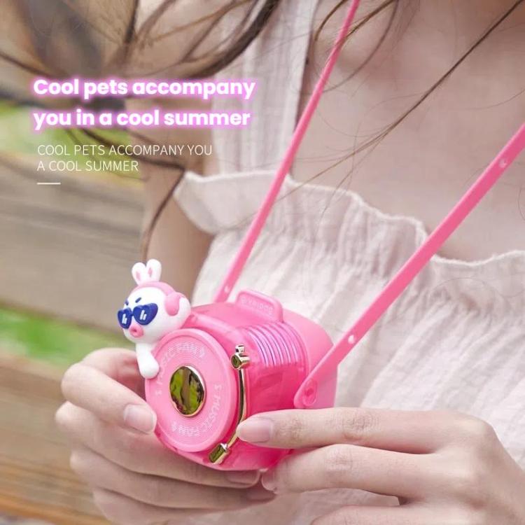 Givelong Cute Cool Pet DJ Lanyard Small Fan USB Rechargeable Compact Portable Bladeless Neck Fan(Cool Bunny)