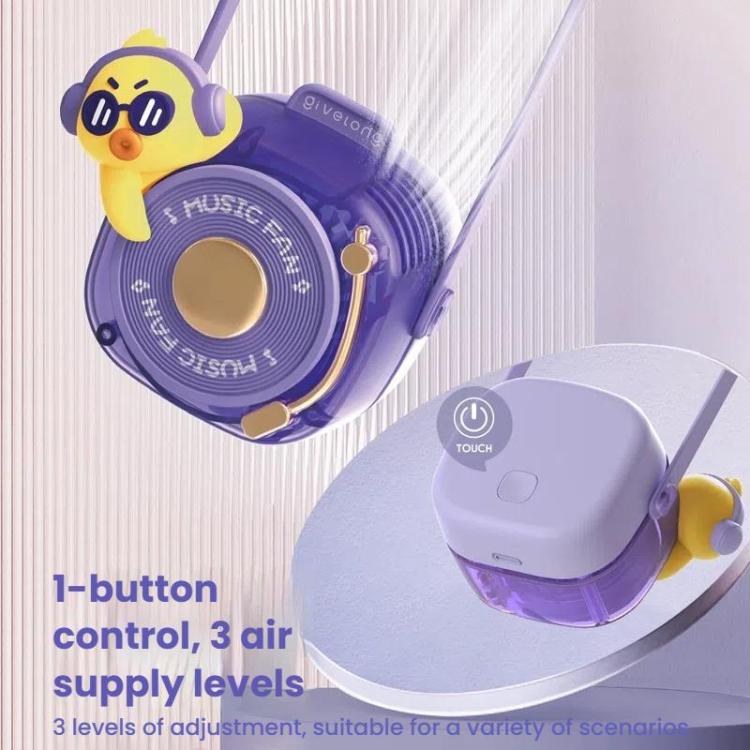 Givelong Cute Cool Pet DJ Lanyard Small Fan USB Rechargeable Compact Portable Bladeless Neck Fan(Cool Bunny)