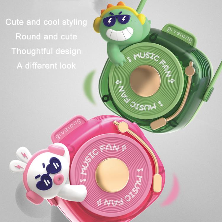Givelong Cute Cool Pet DJ Lanyard Small Fan USB Rechargeable Compact Portable Bladeless Neck Fan(Cool Dragon)