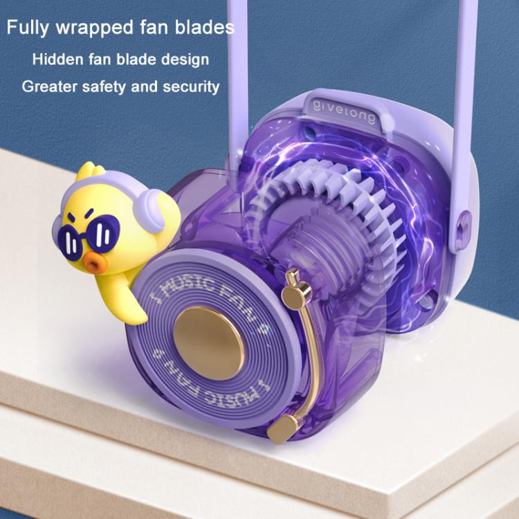 Givelong Cute Cool Pet DJ Lanyard Small Fan USB Rechargeable Compact Portable Bladeless Neck Fan(Cool Duck)