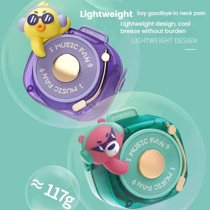 Givelong Cute Cool Pet DJ Lanyard Small Fan USB Rechargeable Compact Portable Bladeless Neck Fan(Cool Bunny)