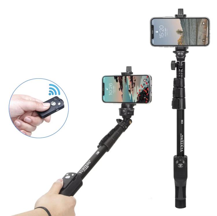YUNTENG 1288 Adjustable 50 Inch Aluminum Alloy Selfie Stick With Bluetooth Remote Control For Smartphones & Cameras(Black)
