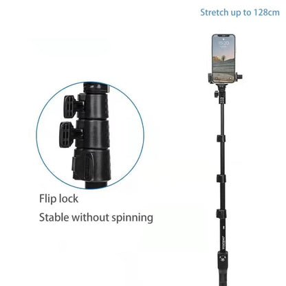 YUNTENG 1288 Adjustable 50 Inch Aluminum Alloy Selfie Stick With Bluetooth Remote Control For Smartphones & Cameras(Black)