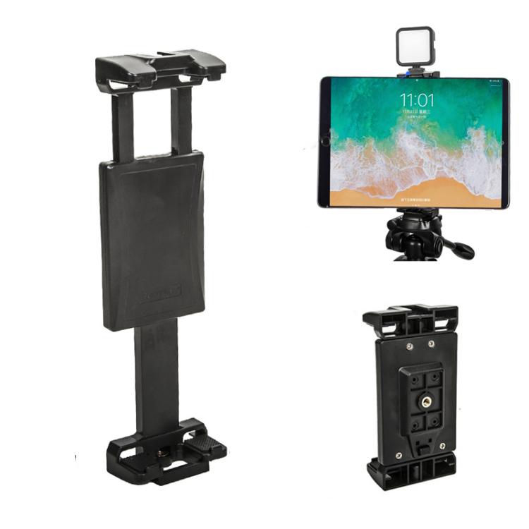 YUNTENG VCT-320 Adjustable Hot Shoe Tablet & Phone Mount Clamp Holder with Dual 1/4 Inch Screw Holes for 5.1-9.9 Inch Devices(Black)