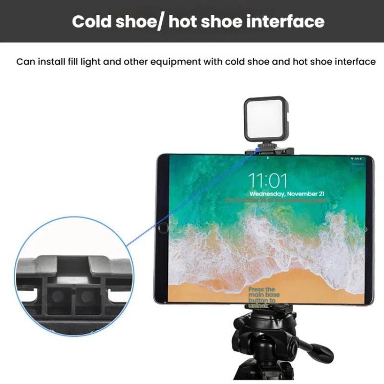 YUNTENG VCT-320 Adjustable Hot Shoe Tablet & Phone Mount Clamp Holder with Dual 1/4 Inch Screw Holes for 5.1-9.9 Inch Devices(Black)