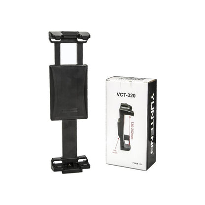 YUNTENG VCT-320 Adjustable Hot Shoe Tablet & Phone Mount Clamp Holder with Dual 1/4 Inch Screw Holes for 5.1-9.9 Inch Devices(Black)