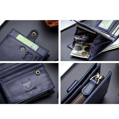 BULL CAPTAIN 038 RFID Anti-Theft Top Layer Cowhide Casual Wallet Driver ID Card Slot Wallet(Gray)