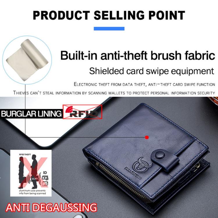 BULL CAPTAIN 038 RFID Anti-Theft Top Layer Cowhide Casual Wallet Driver ID Card Slot Wallet(Gray)