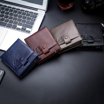 BULL CAPTAIN 038 RFID Anti-Theft Top Layer Cowhide Casual Wallet Driver ID Card Slot Wallet(Black)