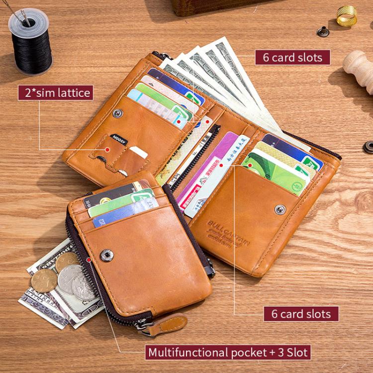 BULL CAPTAIN 050 RFID Anti-theft Top Layer Multi-Slot Wallet with Detachable Coin Purse(Black)