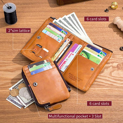 BULL CAPTAIN 050 RFID Anti-theft Top Layer Multi-Slot Wallet with Detachable Coin Purse(Black)