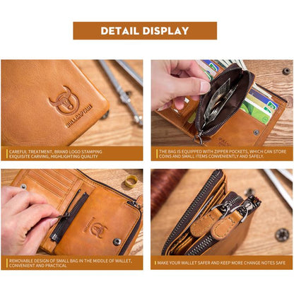 BULL CAPTAIN 050 RFID Anti-theft Top Layer Multi-Slot Wallet with Detachable Coin Purse(Black)