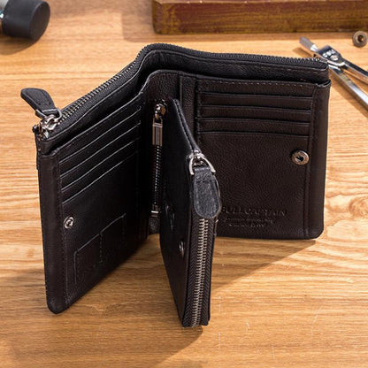 BULL CAPTAIN 050 RFID Anti-theft Top Layer Multi-Slot Wallet with Detachable Coin Purse(Black)