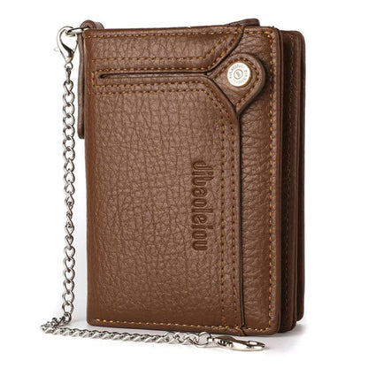 Dibaoleiou Men Anti-Theft Chain Wallet Retro Money Purse Driver License Card Bag Zipper Coin Purse(Brown)