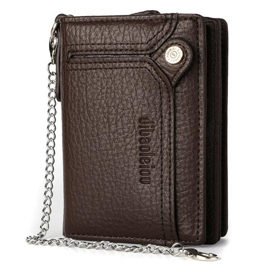 Dibaoleiou Portefeuille antivol pour hommes avec chaîne, style rétro, porte-monnaie, porte-cartes pour permis de conduire, porte-monnaie zippé (Café)