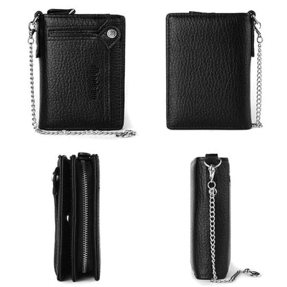 Dibaoleiou Men Anti-Theft Chain Wallet Retro Money Purse Driver License Card Bag Zipper Coin Purse(Brown)