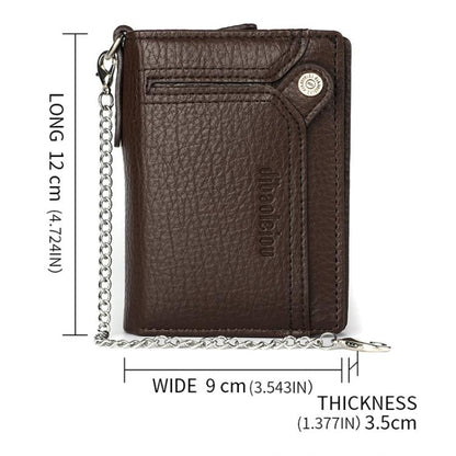 Dibaoleiou Men Anti-Theft Chain Wallet Retro Money Purse Driver License Card Bag Zipper Coin Purse(Brown)