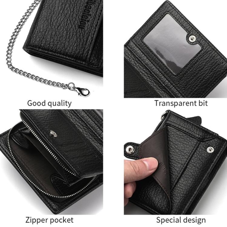 Dibaoleiou Men Anti-Theft Chain Wallet Retro Money Purse Driver License Card Bag Zipper Coin Purse(Brown)