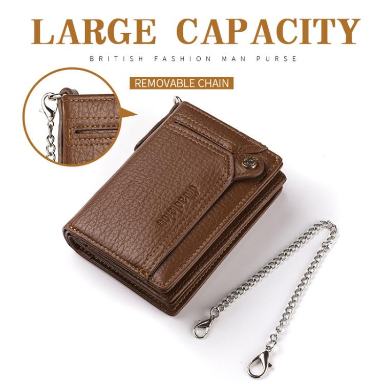Dibaoleiou Men Anti-Theft Chain Wallet Retro Money Purse Driver License Card Bag Zipper Coin Purse(Brown)