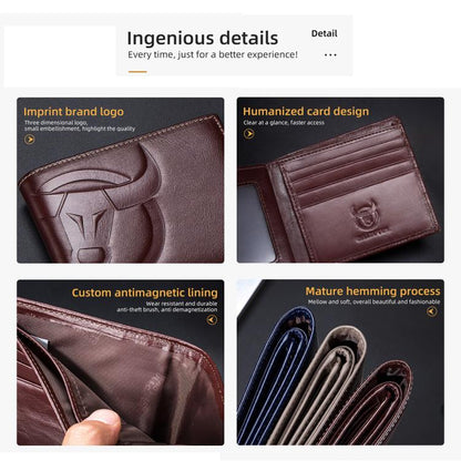 BULL CAPTAIN 0203 RFID Anti-theft Top-layer Cowhide Multiple Card Slots Wallet(Coffee Horizontal)