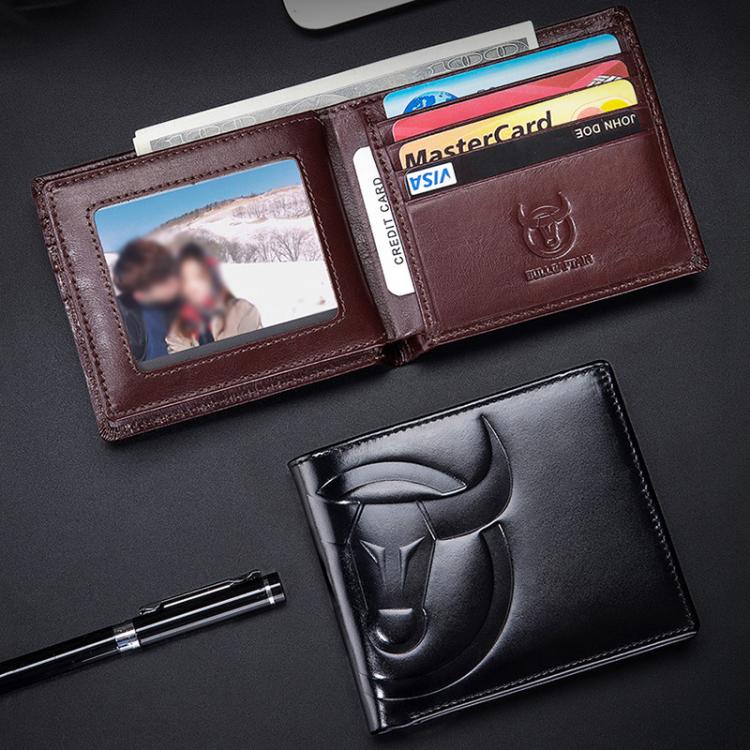 BULL CAPTAIN 0203 RFID Anti-theft Top-layer Cowhide Multiple Card Slots Wallet(Coffee Horizontal)