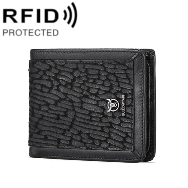 BULL CAPTAIN 07 RFID Anti-theft Top-layer Cowhide Multiple Card Slots Wallet(Black Leopard Print)