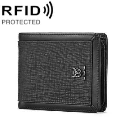 BULL CAPTAIN 07 Portefeuille en cuir de vachette antivol RFID multicartes (impression croisée noire)
