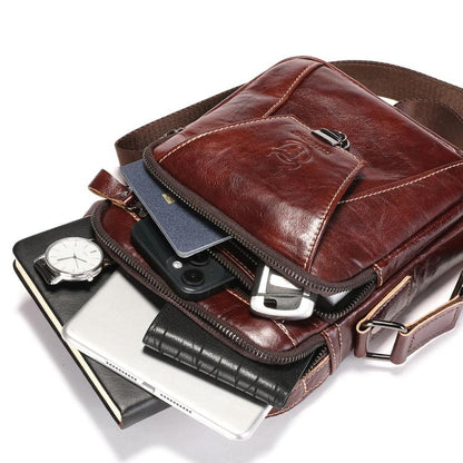 BULL CAPTAIN 041 Large Capacity Top Layer Cowhide Retro Shoulder Messenger Bag(Brown)