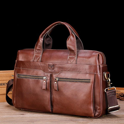 BULL CAPTAIN 056 Large Capacity Top Layer Cowhide Retro Business Hand-Held Briefcase(Coffee)