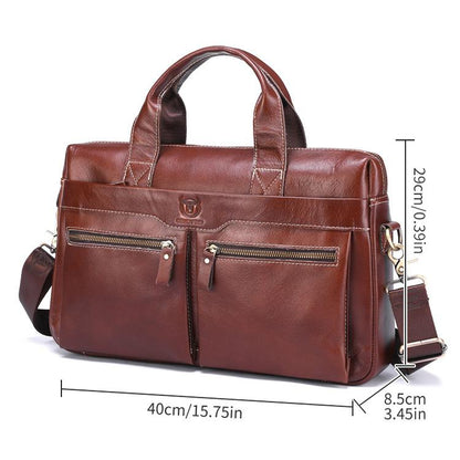 BULL CAPTAIN 056 Large Capacity Top Layer Cowhide Retro Business Hand-Held Briefcase(Black Metal)