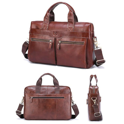 BULL CAPTAIN 056 Large Capacity Top Layer Cowhide Retro Business Hand-Held Briefcase(Coffee)