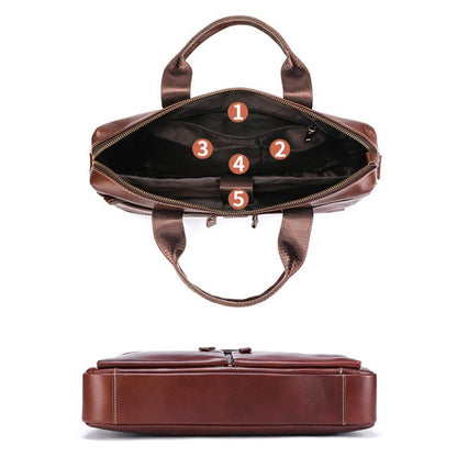 BULL CAPTAIN 056 Large Capacity Top Layer Cowhide Retro Business Hand-Held Briefcase(Black)