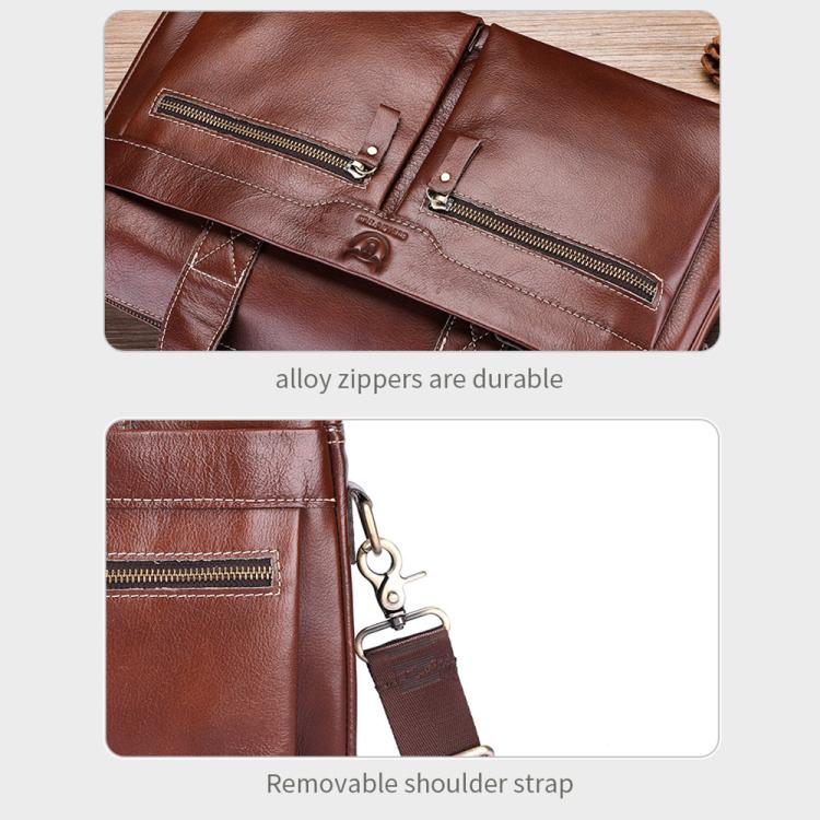 BULL CAPTAIN 056 Large Capacity Top Layer Cowhide Retro Business Hand-Held Briefcase(Coffee)