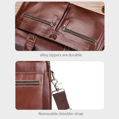 BULL CAPTAIN 056 Large Capacity Top Layer Cowhide Retro Business Hand-Held Briefcase(Coffee)