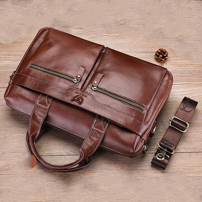 BULL CAPTAIN 056 Large Capacity Top Layer Cowhide Retro Business Hand-Held Briefcase(Black)