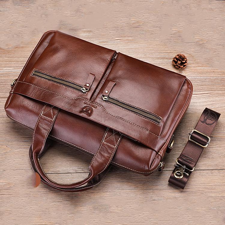 BULL CAPTAIN 056 Large Capacity Top Layer Cowhide Retro Business Hand-Held Briefcase(Coffee)