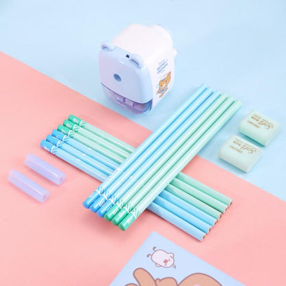 Deli 68896 Student Stationery Gift Box Set Includes 12 Pencils + 2 Erasers + 1 Pencil Sharpener + 2 Pencil Grips(Pink)