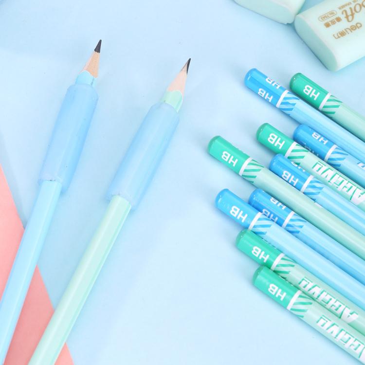 Deli 68896 Student Stationery Gift Box Set Includes 12 Pencils + 2 Erasers + 1 Pencil Sharpener + 2 Pencil Grips(Blue)