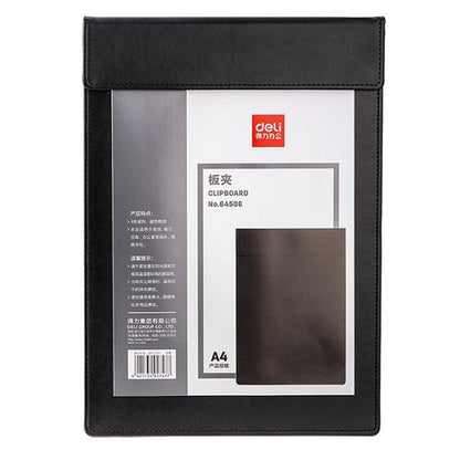 Deli  64506 A4 PU Magnetic Clipboard Writing Board File Folder for Office, Hotel, Meetings, Signing Documents(Black)