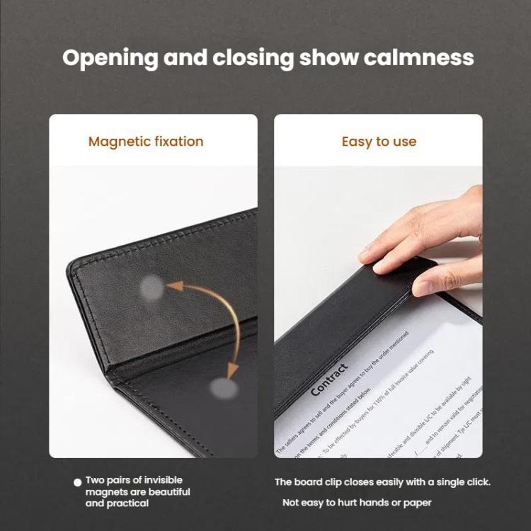 Deli  64506 A4 PU Magnetic Clipboard Writing Board File Folder for Office, Hotel, Meetings, Signing Documents(Black)