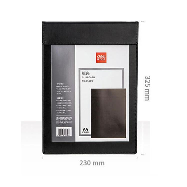 Deli  64506 A4 PU Magnetic Clipboard Writing Board File Folder for Office, Hotel, Meetings, Signing Documents(Black)