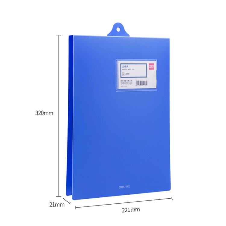 Deli 5333 A4 Hangable Clipboard File Folder With Clip Space-Saving Document Holder(Blue)