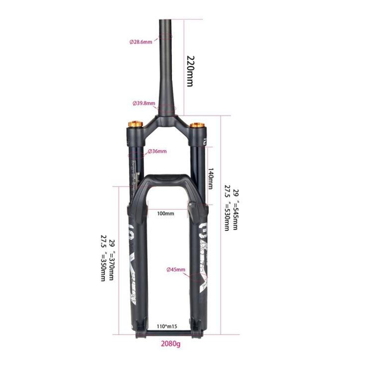 Fourche avant KRSEC XR36 Tube droit conique Axe traversant VTT Fourches à amortissement filaire, Taille : 27,5 pouces (noir)