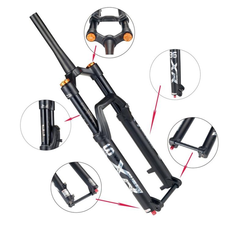 Fourche avant KRSEC XR36 Tube droit conique Axe traversant VTT Fourches à amortissement filaire, Taille : 27,5 pouces (noir)