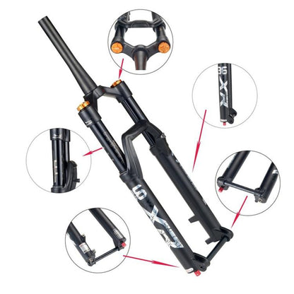 Fourche avant KRSEC XR36 Tube droit conique Axe traversant VTT Fourches à amortissement filaire, Taille : 27,5 pouces (noir)