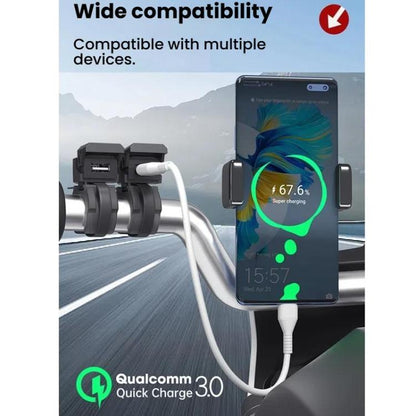 WUPP 2 in 1 QC3.0 Waterproof PD Fast Charging Motorcycle Mobile Phone USB Charger(Boxed)