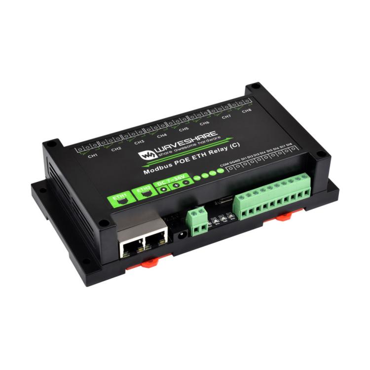Waveshare Industrial Dual Ethernet Ports 8-ch Relay Module(C), PoE Power Supply(30544)