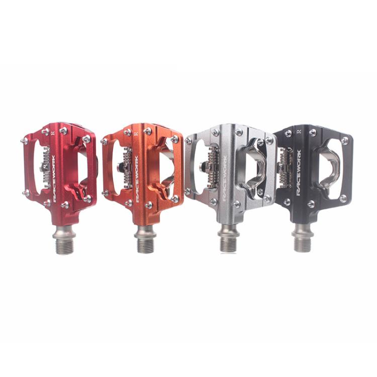 RACEWORK RK213 1pair Mountain Bike SPD + Flat Pedal Self-locking Dual-purpose Pedal(Orange)